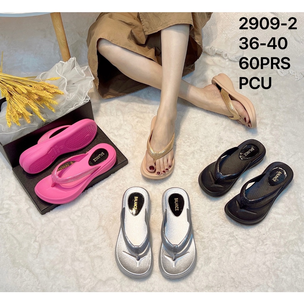 PVC Sandal Jepit Platform Bahan Jelly Import Motif Gliter Lentur Empuk Tinggi  Sol Rubber Non-slip BALANCE 2909