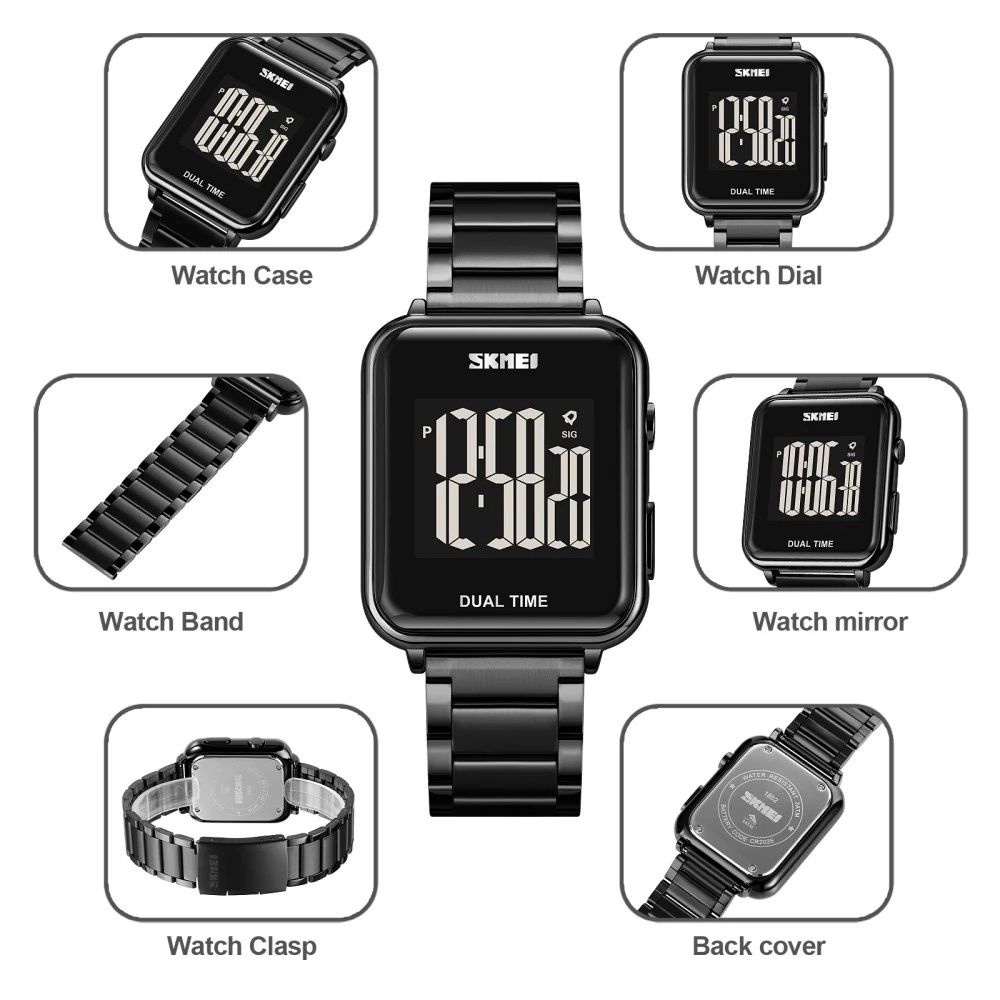 SKMEI 1852 Jam Tangan Pria Digital Sport Watch Dual Time Tali Stainless WATCHKITE WKOS