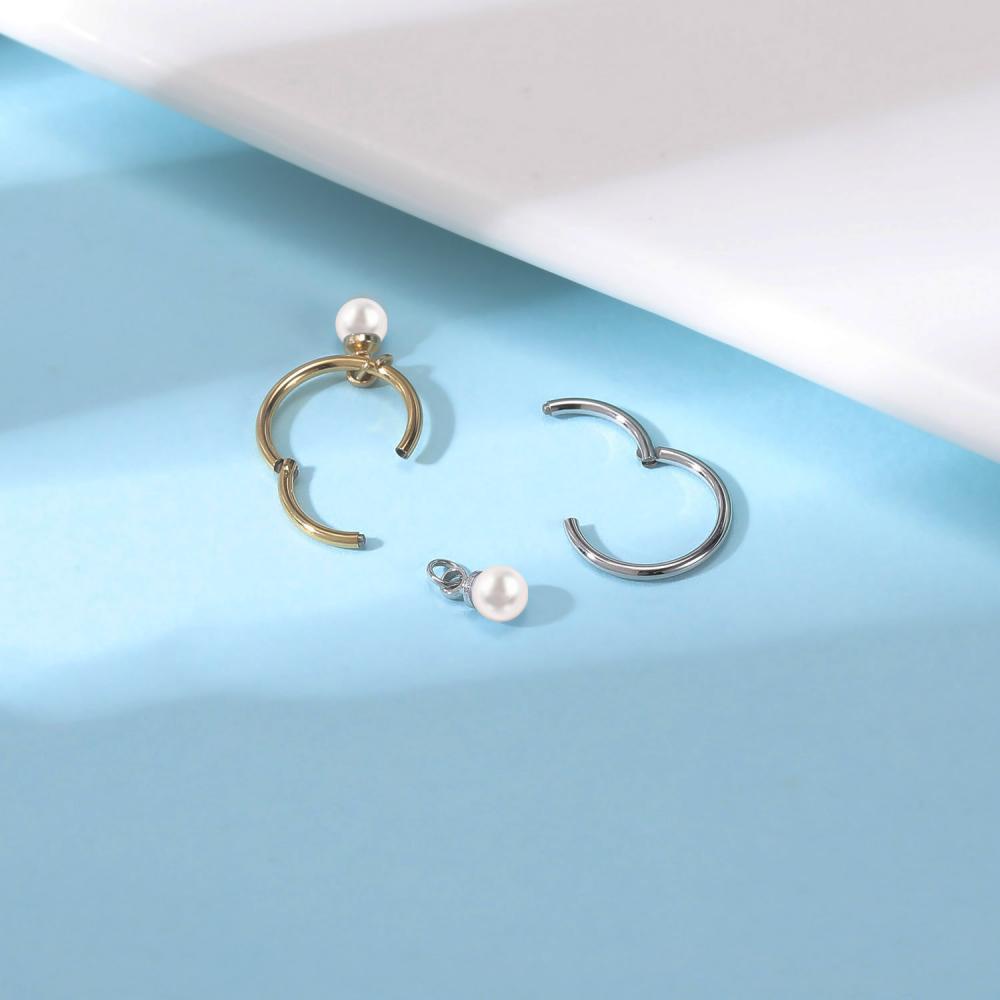 1 PC Anting Tindik Pusar / Hidung Model Lingkaran Menjuntai Aksen Kristal Bahan Stainless Steel