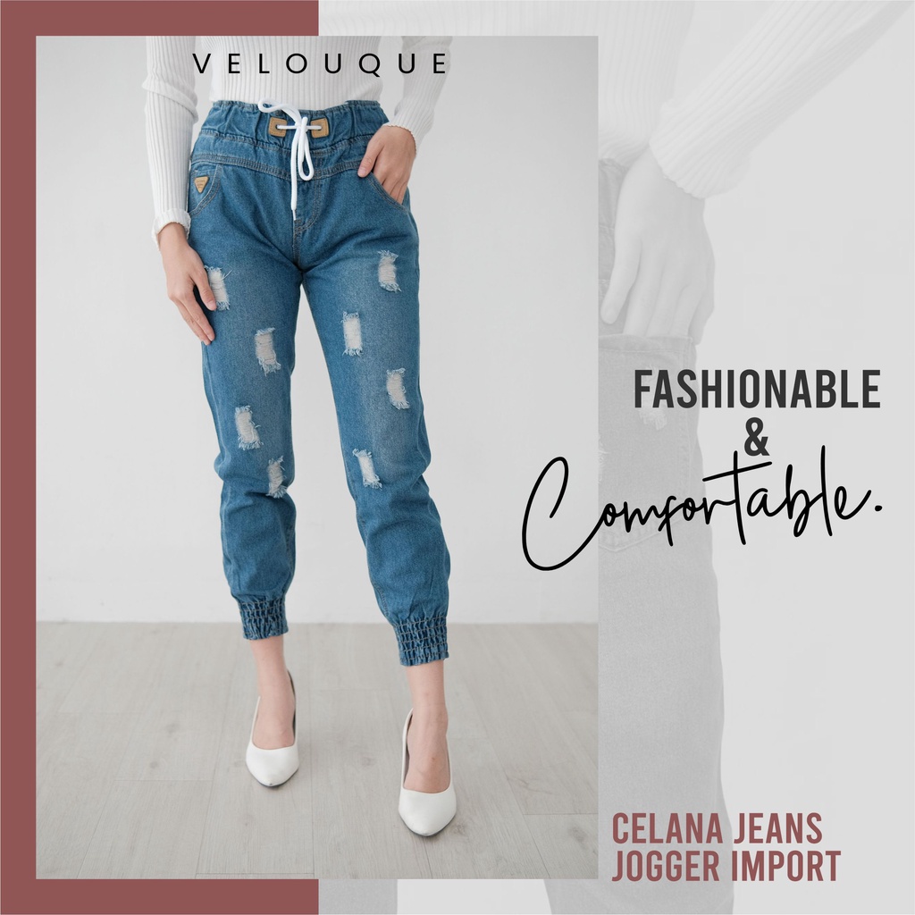 Celana Sport  Jogger Pants Jeans Wanita Import Outfit Remaja Ootd Kekinian JGR 03 By Velouque