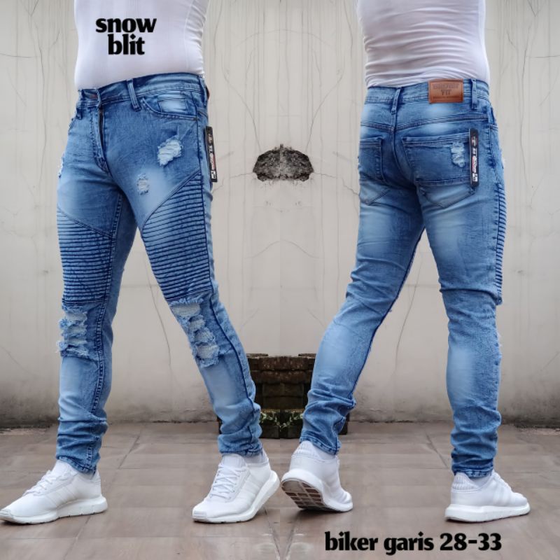 Celana Pria Jeans Bikers Hitam Polos Sobek Ripped