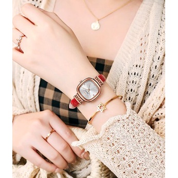 Jam tangan wanita cewek fashion branded import model persegi putih cokelat merah