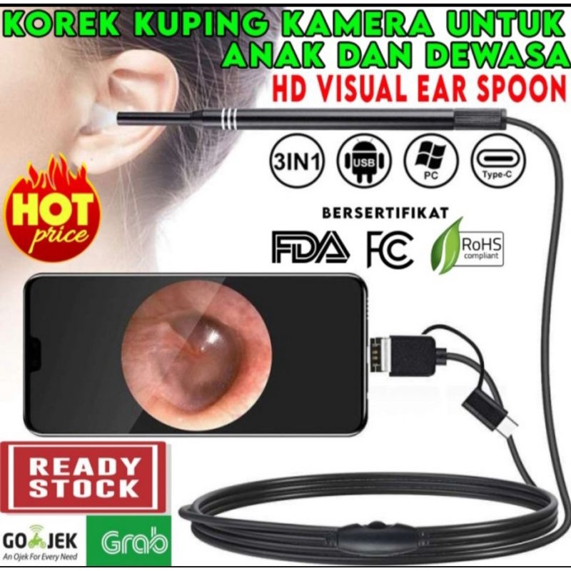 Korek kuping  pembersih telinga Visual earwax clean tool endoscope kamera 3 in 1 waterproof