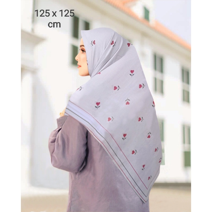Promo !! Hijab Voal Syar'i Ukuran 125 x 125  Terbaru Jilbab Segiempat Syar'i Jumbo Kerudung Voal Motif Tulip