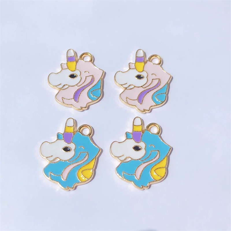 4pcs Liontin Enamel Bentuk Kuda Unicorn Pelangi Untuk Membuat Perhiasan Kalung Gelang