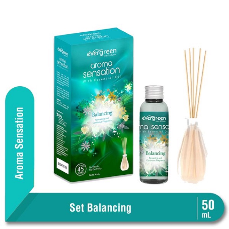 Evergreen Reed Diffuser Aroma Sensation With Essential Oil - Pengharum Ruangan 50ml (Set/Reffil)