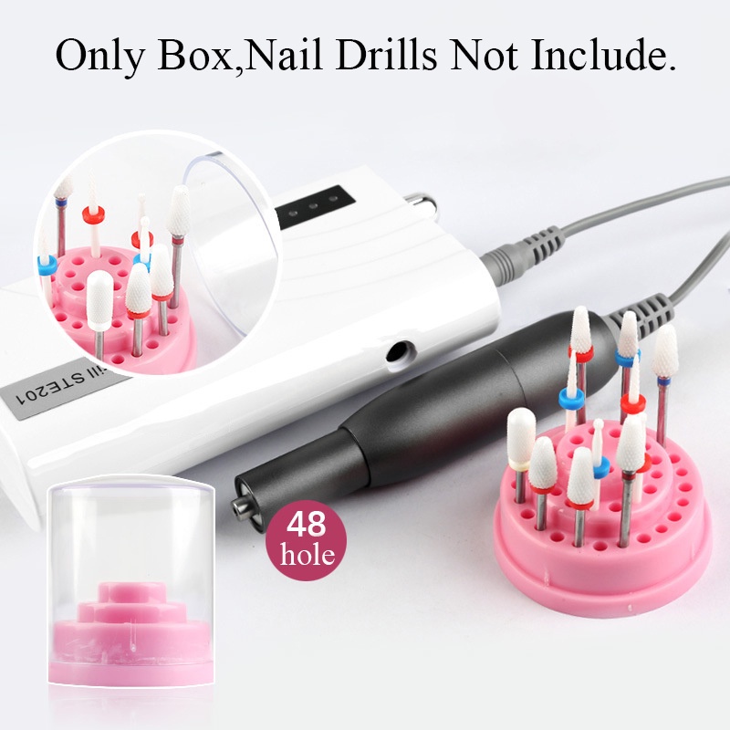 Stand Holder Display Penyimpanan Kepala Bor Bits 48 Lubang Tahan Debu Tahan Lembab Hemat Ruang Untuk Nail Art