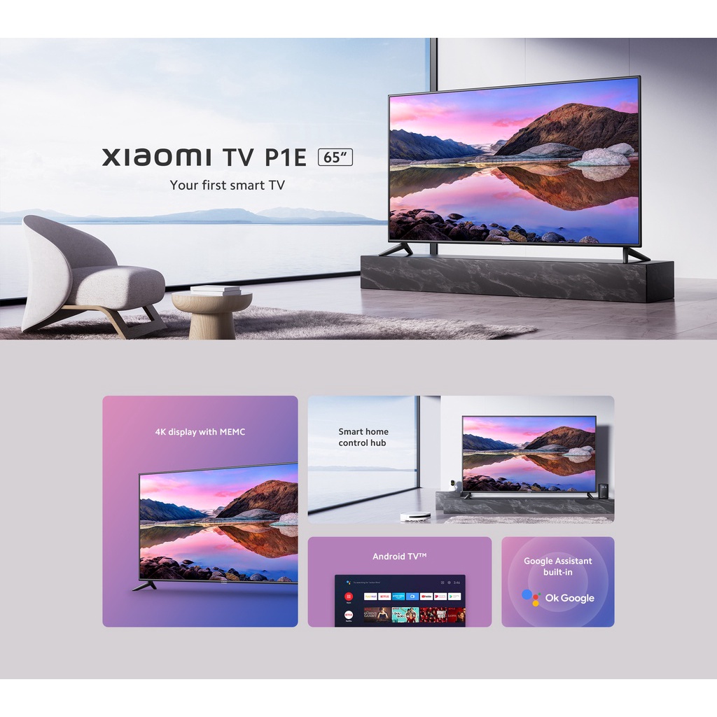 Xiaomi TV P1E 65&quot; 65 Inch 4K UHD MEMC DTS Smart Android TV Digital Mi
