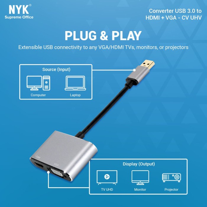 Kabel Converter USB 3.0 To HDMI + VGA 2in1 NYK 1920P