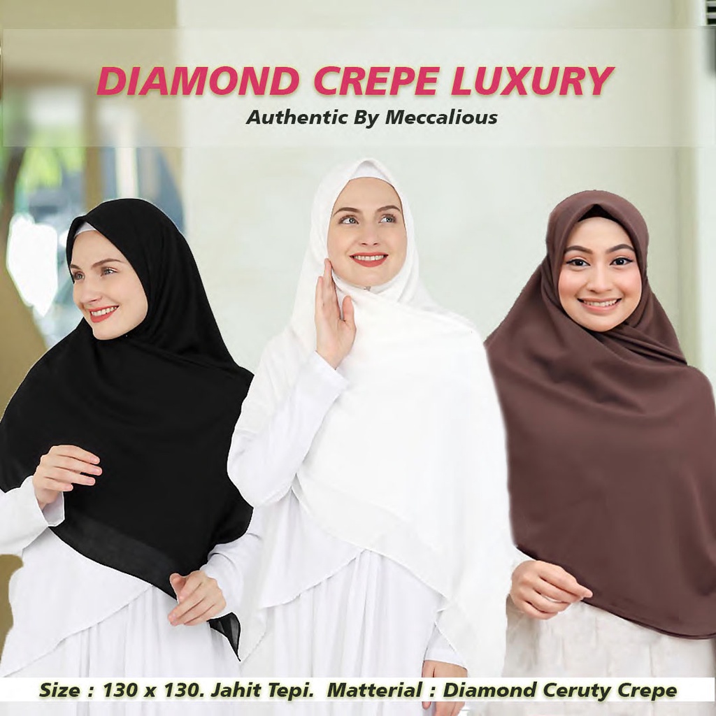 Meccalious Hijab Segi Empat Diamond Crepe Luxury Syari 130 x 130 Jahit Tepi