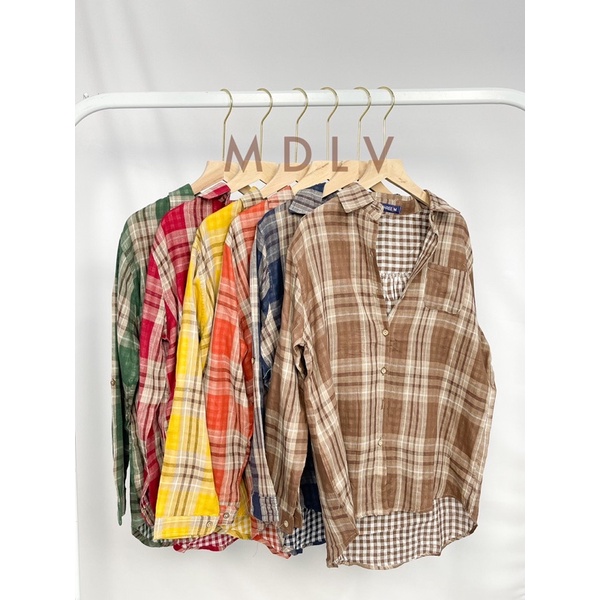 MDLV ~ 8937# Maggia Double Cloth Plaid Shirt Kemeja Kotak Import