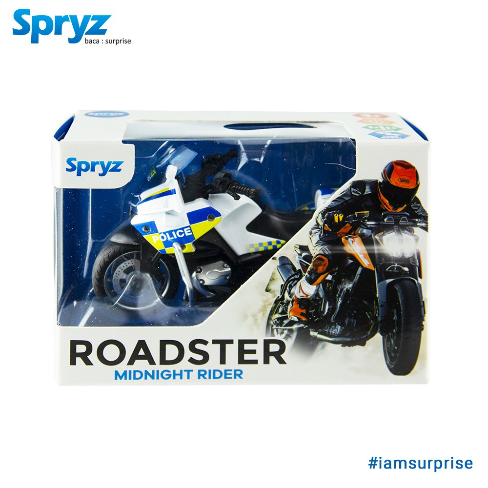 Spryz Roadster Midnight Rider Motor Diecast Pull-Back Suara &amp; Lampu