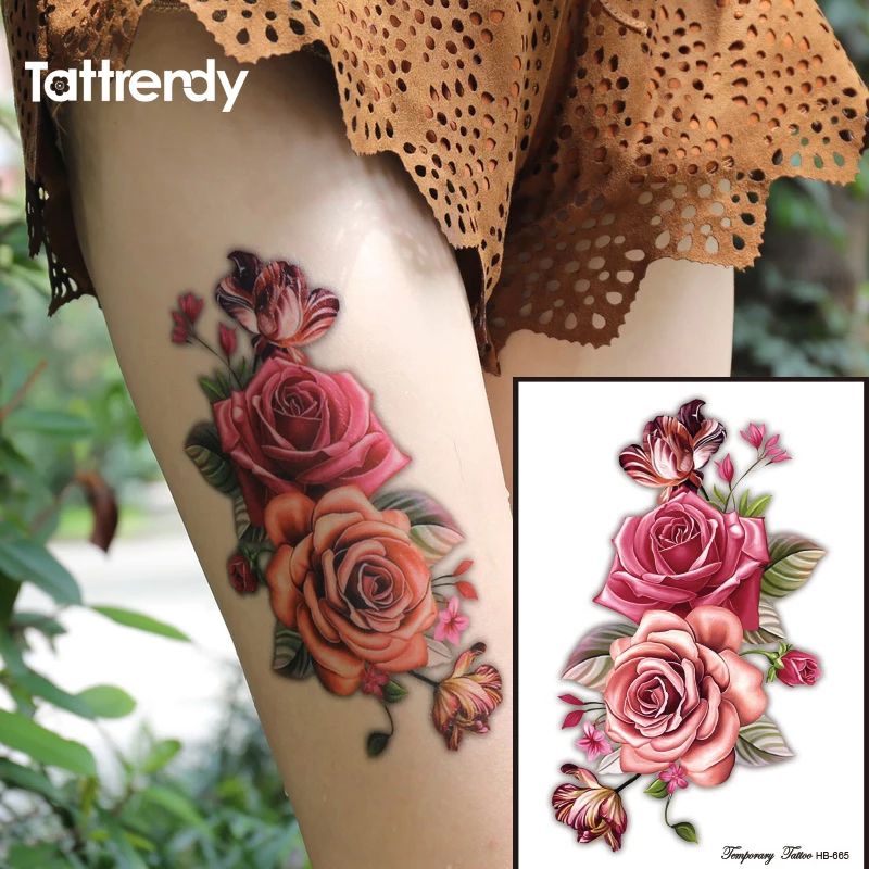 Tato Temporer Bunga Mawar Bougenvile Wanita Mulan Tiongkok China Tato Temporary Tahan Air Anti Air S