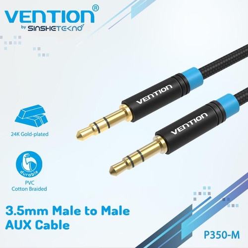 Kabel Aux 1.5M audio Vention 3.5mm Male to Male Cotton Braided P350AC