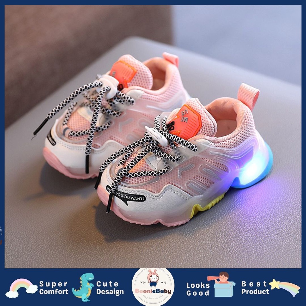 boonie BE PERFECT Sepatu Sneakers Anak Laki / Perempuan LED Menyala Import sekolah