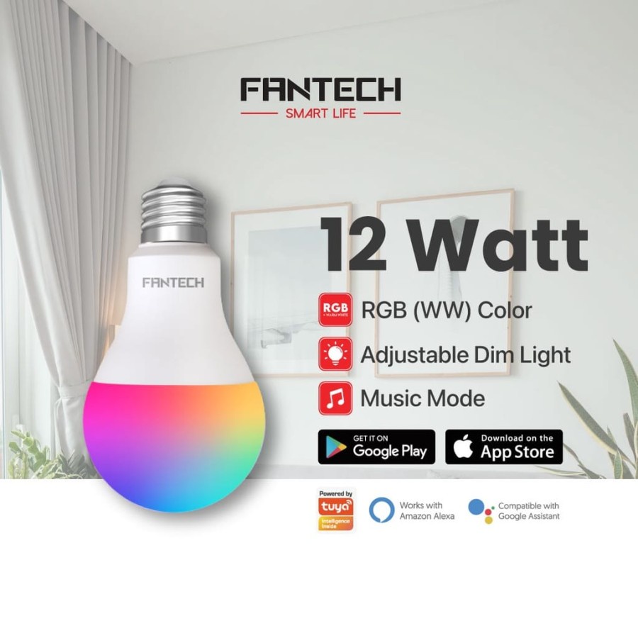 FANTECH Smart Life Lampu 12W LED Bulb RGBWW Bohlam Wifi IoT