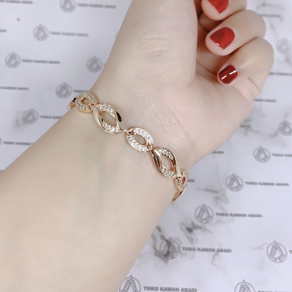 Gelang Tangan Xuping Gold Perhiasan Fashion Wanita Dewasa Permata Kubus *17