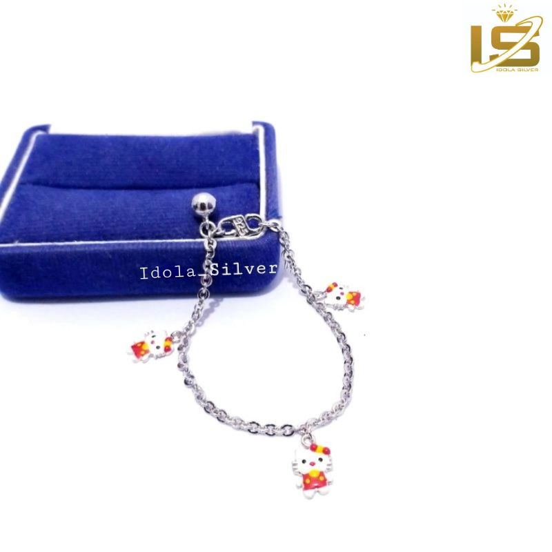 GELANG ANAK/BAYI PERAK ASLI 925 SILVER LAPIS EMAS PUTIH KARAKTER HELLO KITTY MERAH