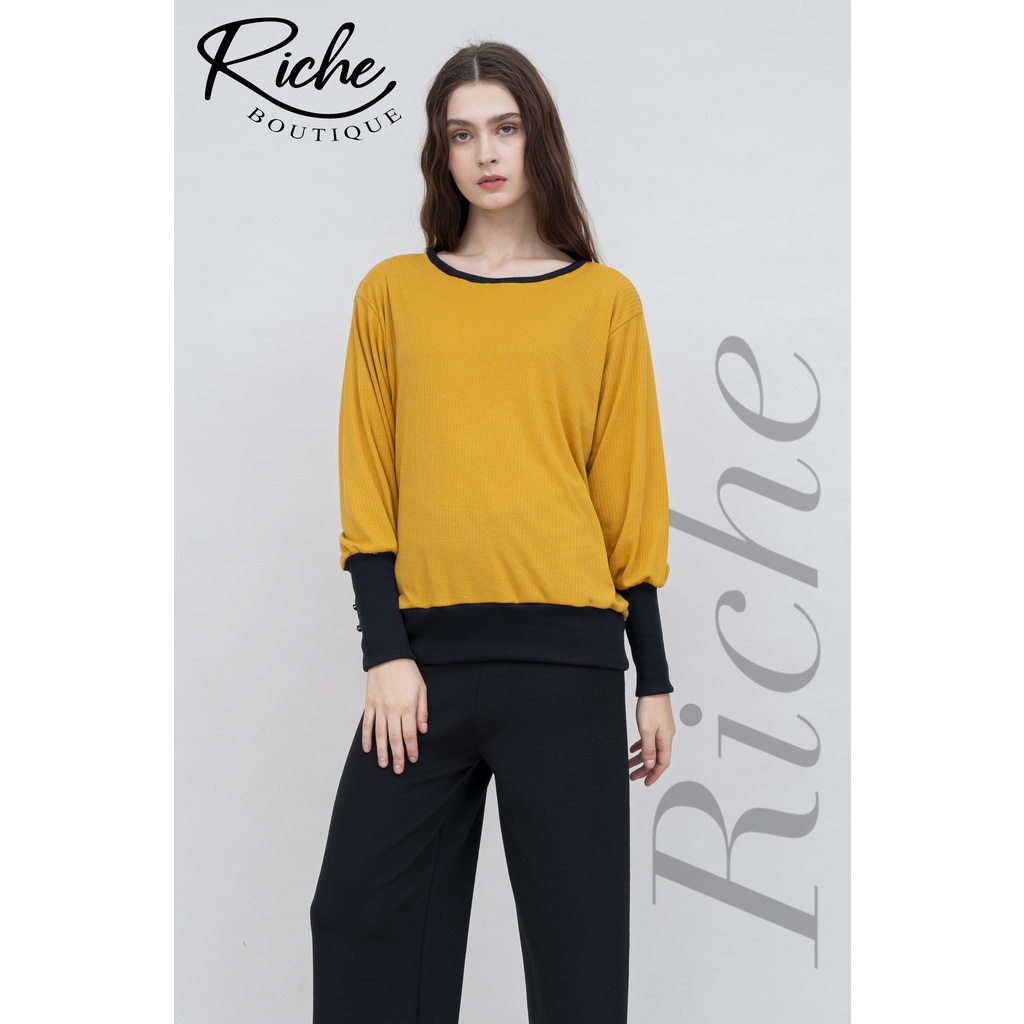 RICHE - blouse crewneck lengan balon manset panjang korean styls/ atasan wanita daily / original/murah nyerap ketingat kaos/auter OOTD hijab terbaru