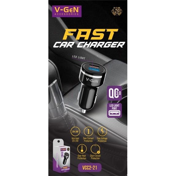 Car Charger V-GeN 2 Port 3.4A 2.4A 1 Port USB Type-C 38W 28W VCC2-19/20/21/22/23/24/25