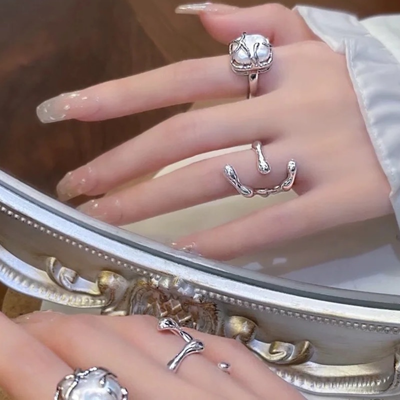 Cincin Model Terbuka Aksen Mutiara Untuk Aksesoris