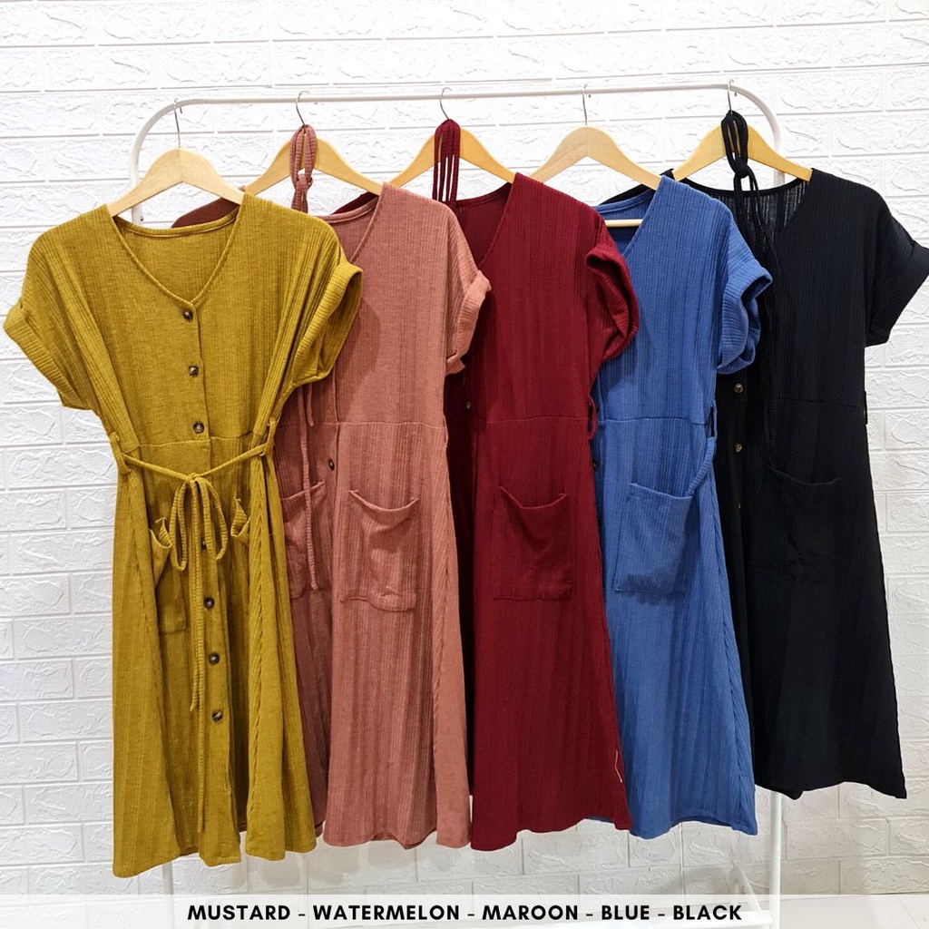 4392 jasmine strap knit dress button pocket busui friendly dress natal polos dress bumil