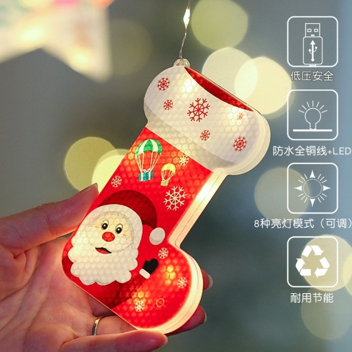 GROSIR Dekorasi Lampu Gantung LED Natal Santa Snowman Socks 3m Murah Hiasan Natal Harga Grosir Termurah