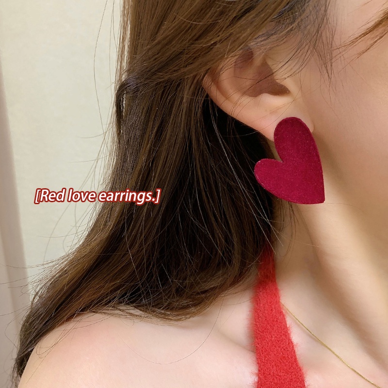 Anting Stud Hias Mutiara Warna Merah Gaya Vintage Korea Untuk Wanita