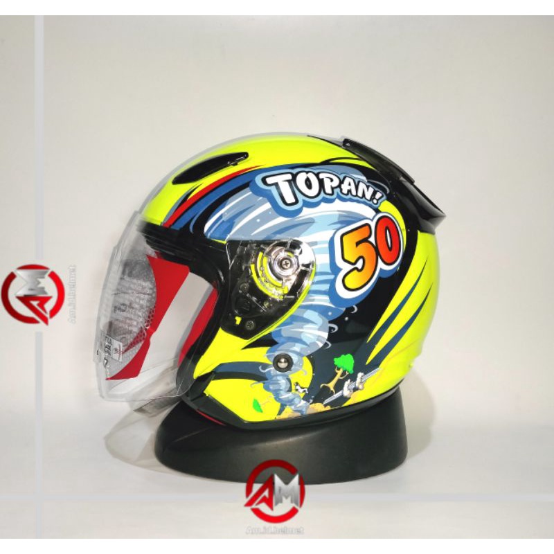 HELM KYT DJ MARU DJMARU MOTIF TOPAN YELLOW KYT HALF FACE