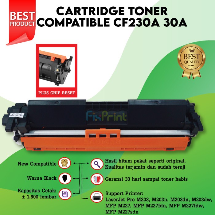 Cartridge Toner XP 30A CF230A Compatible Laserjet M203 M227 Black Chip