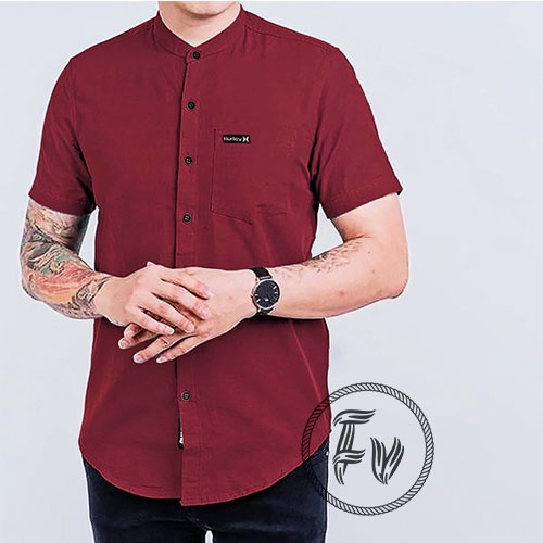 Kemeja Pria Kerah Shanghai Pendek Tersedia size JUmbo XXL XXXL