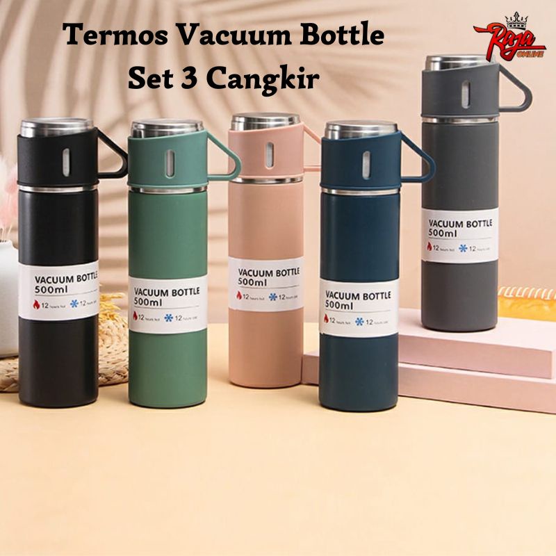 VB3 - Botol Minum Termos 500ml Vacuum Cup Stainless Steal FREE 3 Cangkir