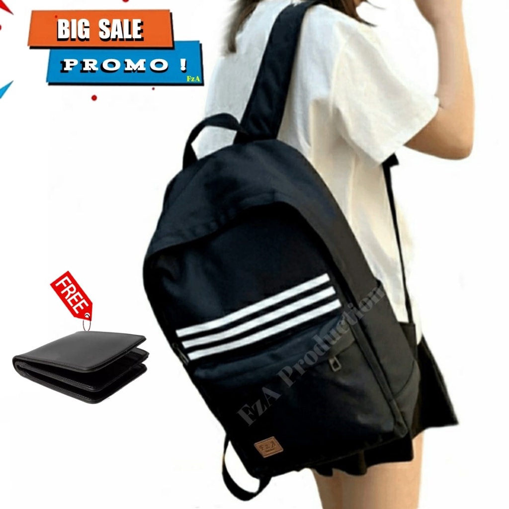 Tas Ransel Punggung Distro Casual Pria Wanita / Tas Ransel Laptop Original - FzA Gratis Dompet BUY 1 GET 1