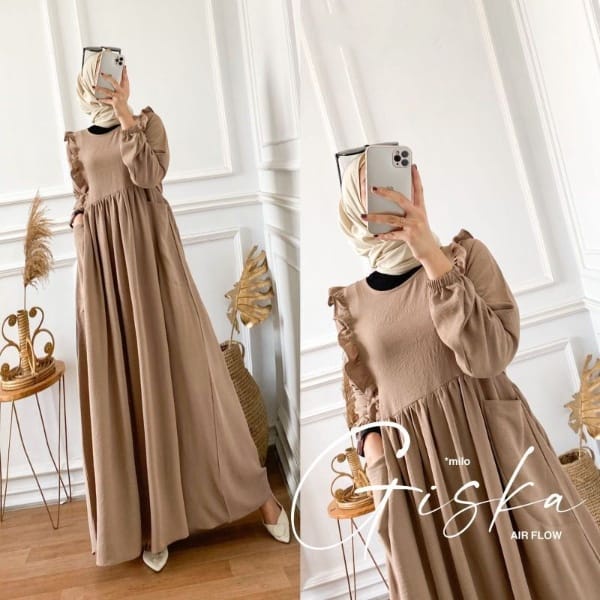 GISKA DRESS MAXY CRINGKLE AIRFLOW  DRESS WANITA KEKINIAN