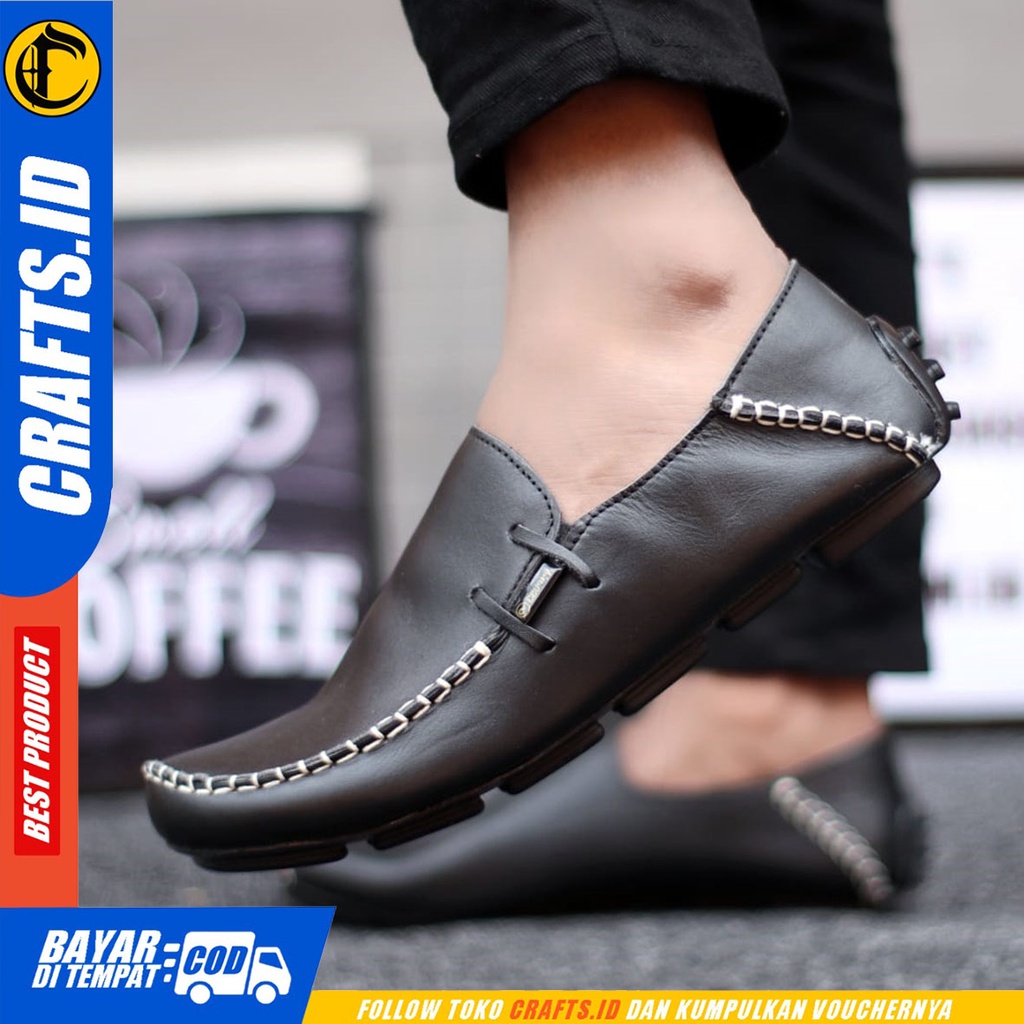 CRAFTS moclea - Sepatu Casual Slip On Pria Kulit Asli Slop Pria