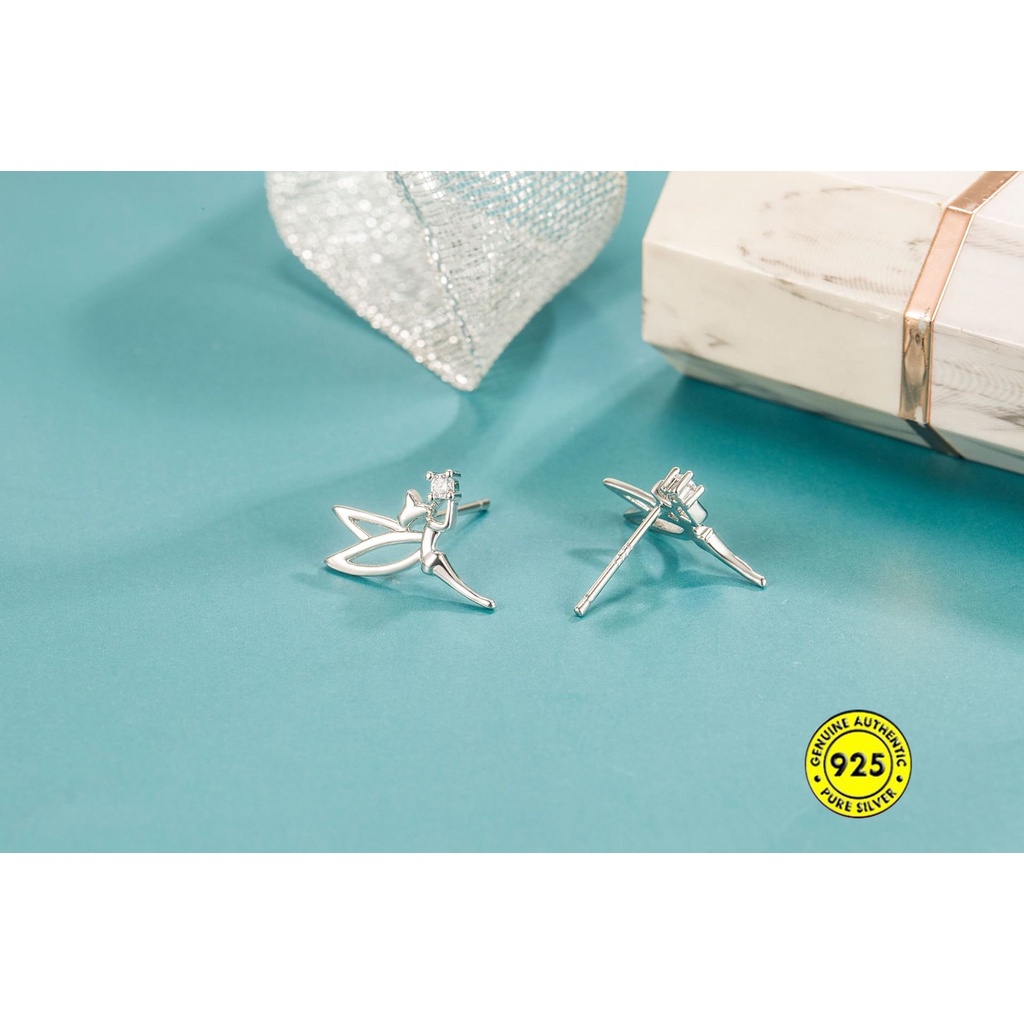 Anting Tusuk Sterling Silver 925 Desain Sayap Peri Hias Berlian Imitasi Untuk Wanita U1054