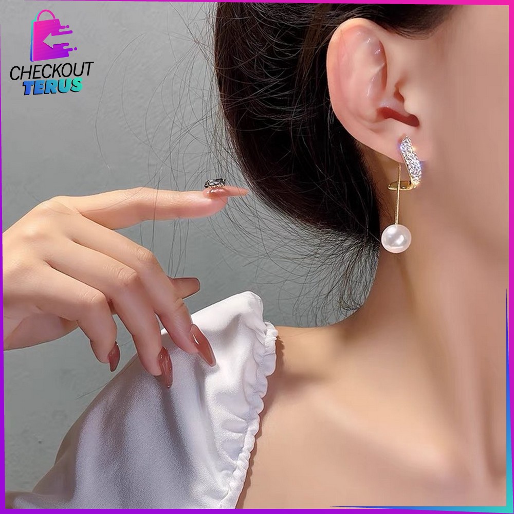 CT K119 Anting Mutiara Gaya Korea Motif Pita Aksesoris Fashion Wanita Anting Rumbai Panjang Elegant Anting Korea Wanita