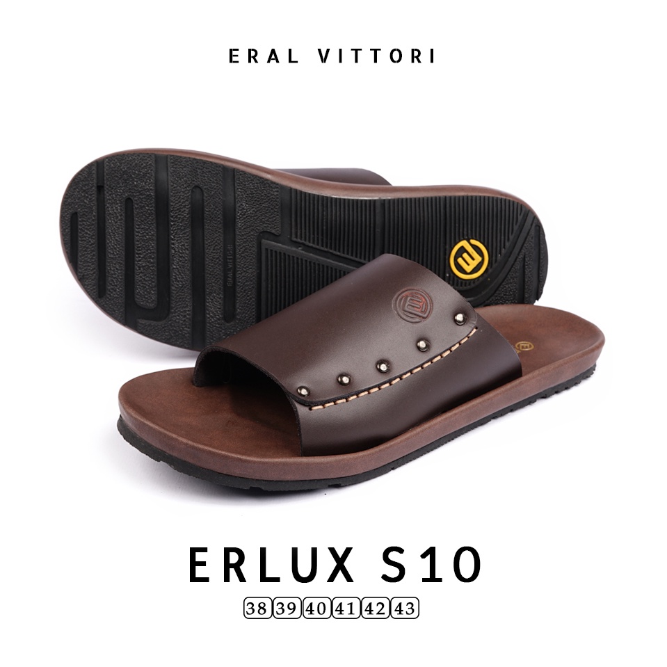 Eral Vittori - Erlux S10 Sandal Kulit Harian Pria Santai Elegan Coklat