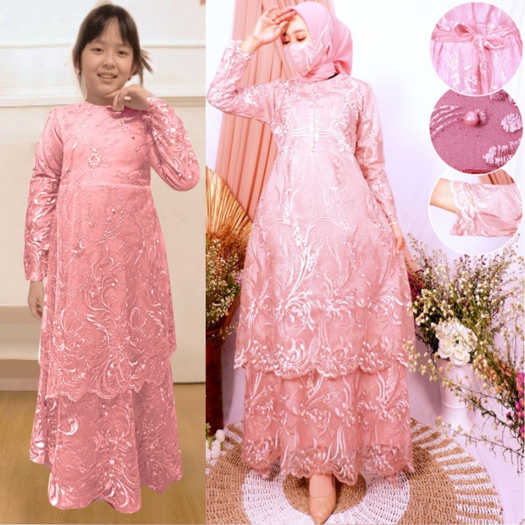 Gamis Fashion Full Brukat Tingkat Premiun Baju Couple Ibu Anak Remaja Dewasa Wanita Dress Pesta Jumbo Seragam Kondangan Kekinian