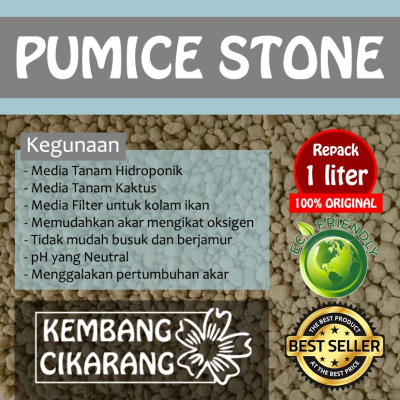 PUMICE STONE BATU APUNG pumis media tanam kaktus kemasan 1lt