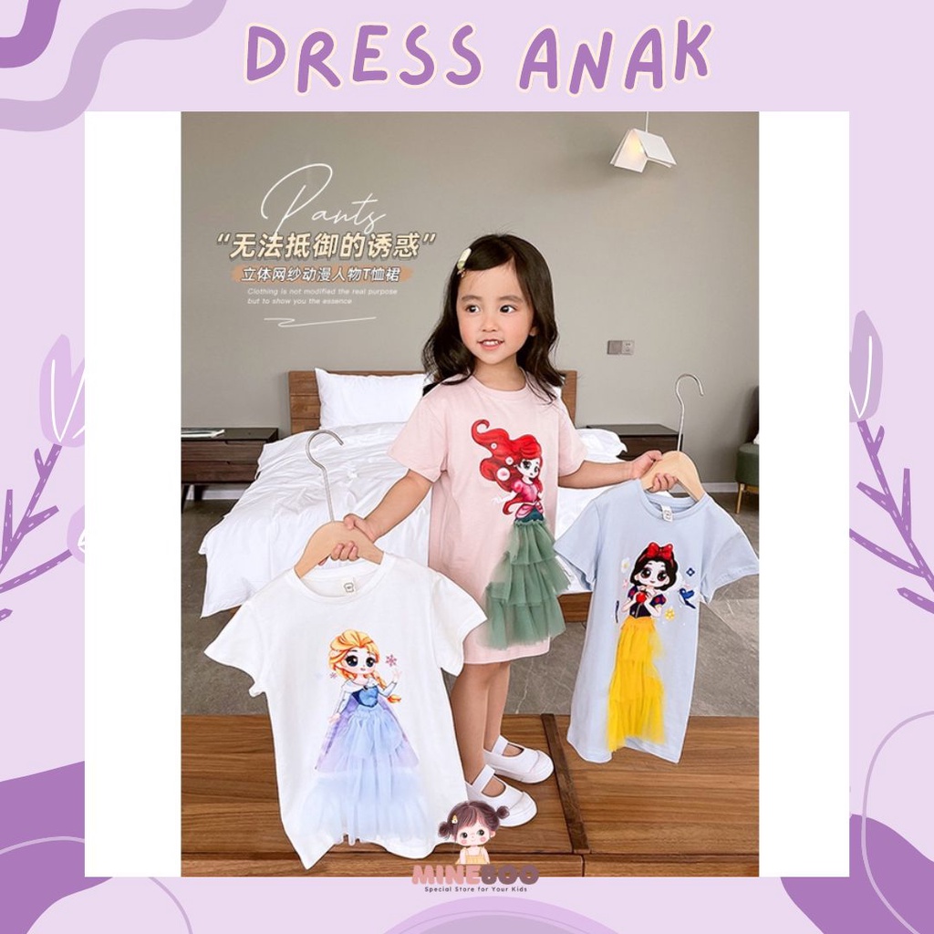 mineboo - PRINCESS DRESS EBV 1-9tahun Baju anak perempuan Gaun jala anak perempuan baru/Gaun kasual lengan pendek anak perempuan/Dress anak perempuan cewek/rok anak/gaun anak/kado anak perempuan ulang tahun