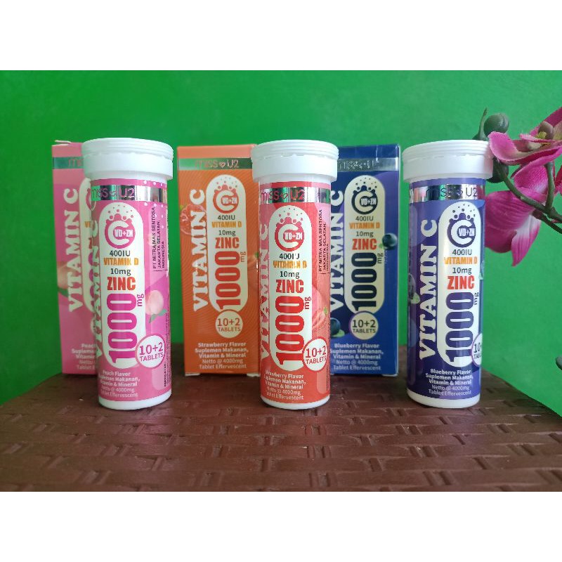 Miss U2 Vitamin C 1000, Vitamin D, & ZINC - Effervescent isi 12 Tablet