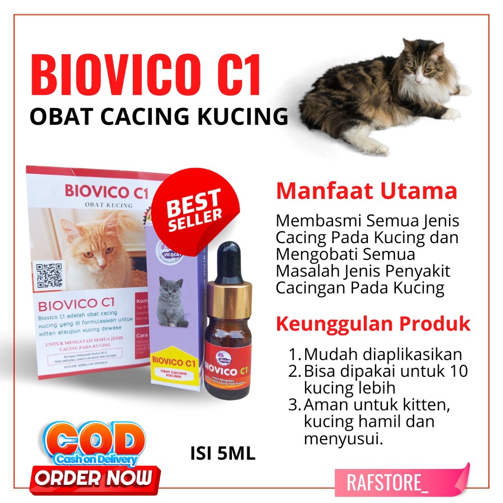 BIOVICO C1 Obat Cacing Kucing Cair Dewasa Hamil dan Kitten - obat kucing lesu - obat cacing kucing d