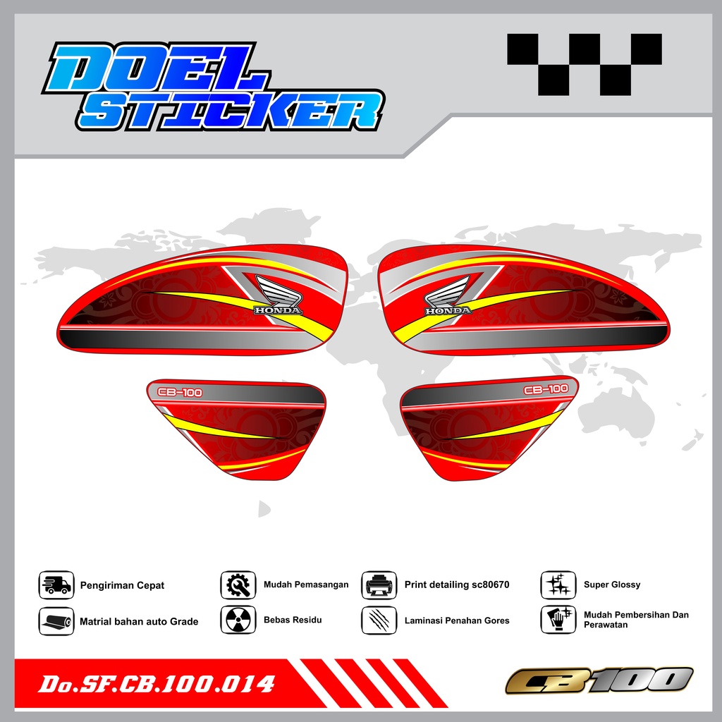 Sticker Striping Honda CB 100 List Variasi Hologram , Crome Doel  013