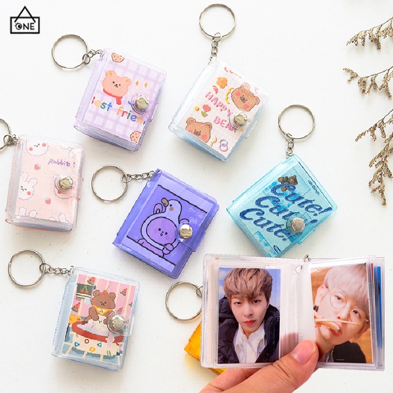 COD❤️1 &amp; 2 Inch Mini Photo Album 16 Pockets KeyRing Key Ring Shiny Transparent Foto Binder Kecil Card Holder Keychain Gantungan Kunci Jelly Color KPOP Koleksi Ganci pacar memory kenangan hadiah potret -A.one