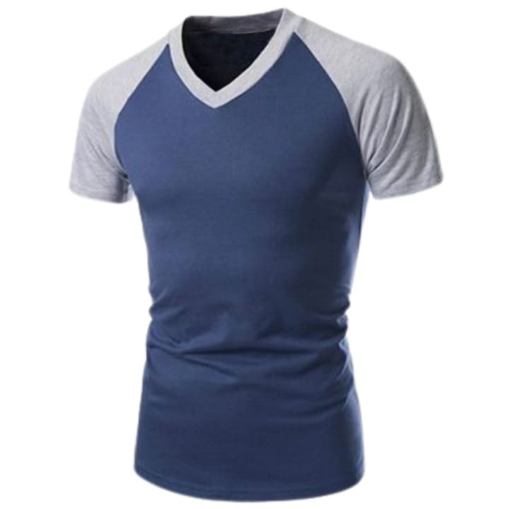 kaos jumbo pria ukuran xxl lengan pendek kerah v neck motif reglan kombinasi warna