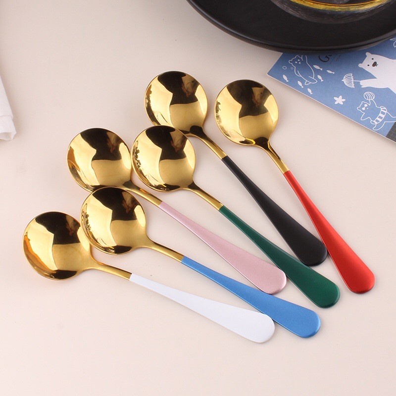 KOREAN SPOON AESTHETIC/SENDOK BULAT STAINLESS COLORFUL/SENDOK LUCU