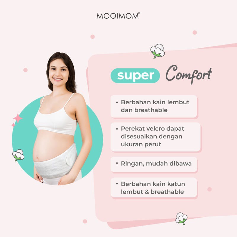 Penyangga Perut Ibu Hamil - MOOIMOM Cotton White Maternity Belt Korset Hamil