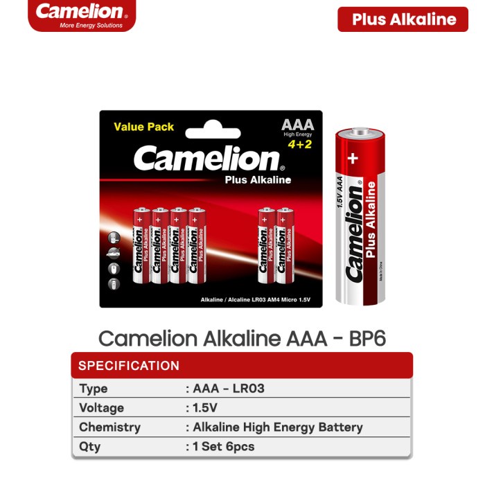 Camelion Baterai Alkaline Battery Batre Batere AAA A3 Isi 6 PCS