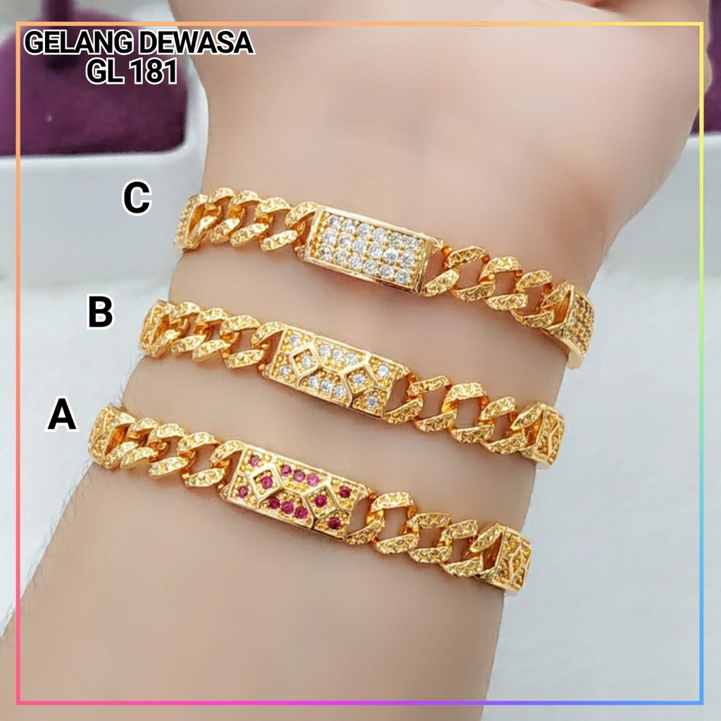 Gelang xuping gelang dewasa rantai sisik naga kombi permata pink permata zirkon perhiasan lapis emas gold GL 181